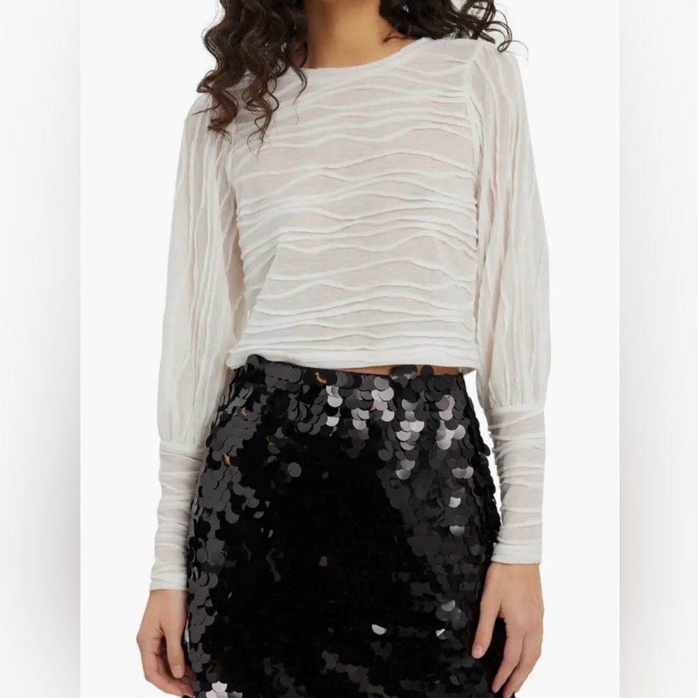 VERO MODA Ines Crinkle Pleat Recycled Crop Shirt Size Medium White